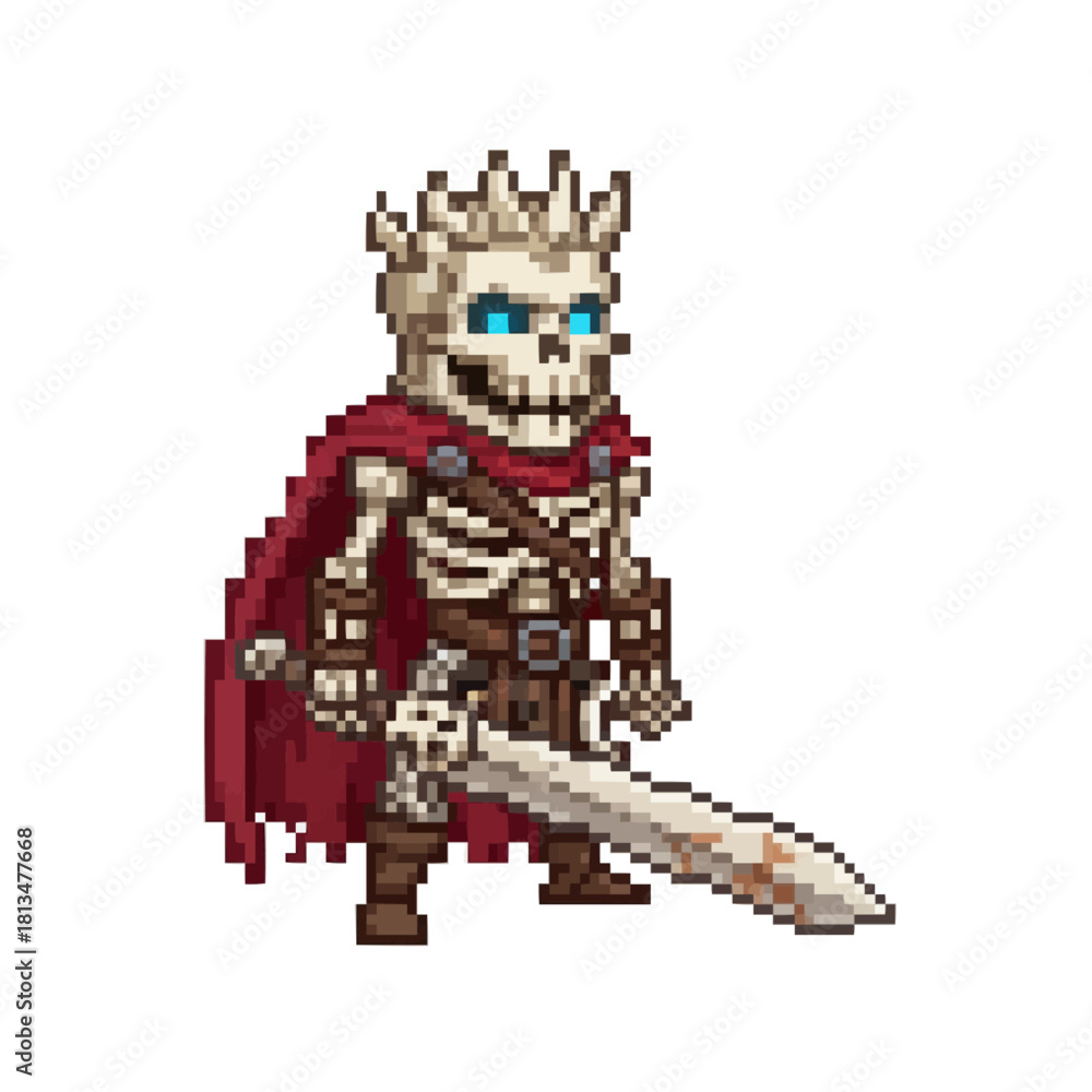 Fototapeta premium pixel art bonebound knight rising with cursed skeletal armor