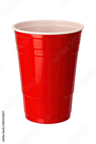 Red Solo Cup Still Life: Classic Party Icon on Black Background, Beverages, Drinks, Plastic Cup, American Culture, College Life, Game Nights, Summer Parties, Tailgating, Picnics, Drinks, Refreshment.