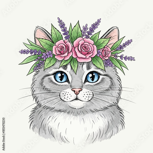 cat with flower