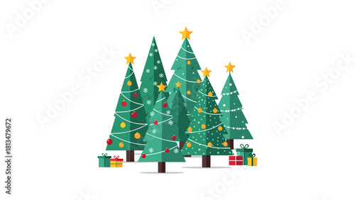 Festive Christmas Trees with Gifts A Holiday Illustration