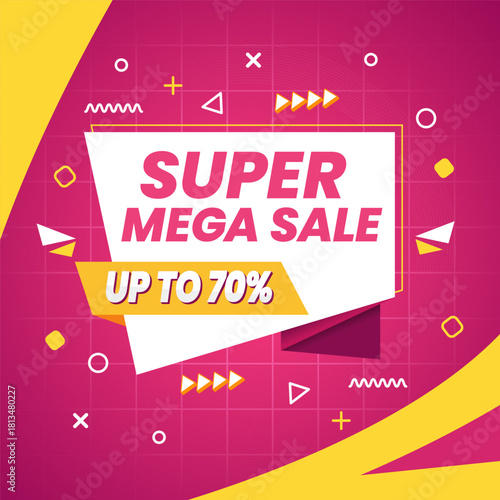 Super mega sale social media template. Shopping promotions design