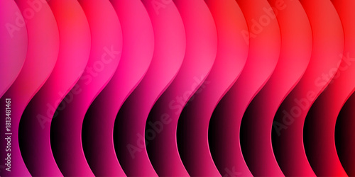 Neon ribbed fractal glass 3d background. Holographic vertical stripe pattern with vibrant purple blue yellow gradient. Abstract black bg, iridescent texture lines in radiant colors. 3D illustration