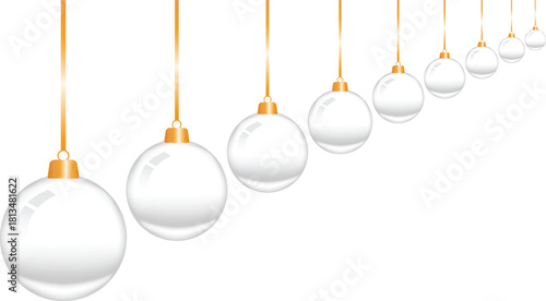 High-Detail Vector Illustration of Hanging Glass Ornaments with Gold Tops Perfect for Winter Themed Graphics, Greeting Cards, and Promotional Artwork
