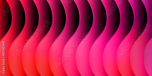 Neon ribbed fractal glass 3d background. Holographic vertical stripe pattern with vibrant purple blue yellow gradient. Abstract black bg, iridescent texture lines in radiant colors. 3D illustration