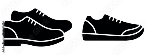Stylish black and white shoe icon set perfect for apparel design, sportswear ads, or promoting a running club with a modern, minimalist aesthetic.