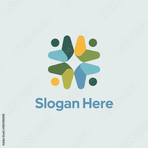 Modern Abstract Logo Design Featuring People Connecting in a Star/Cross Shape