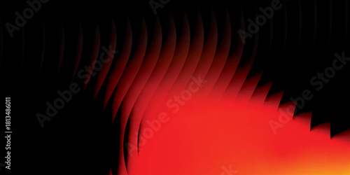 Neon ribbed fractal glass 3d background. Holographic vertical stripe pattern with vibrant purple blue yellow gradient. Abstract black bg, iridescent texture lines in radiant colors. 3D illustration