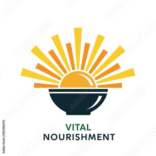 Vital Nourishment Logo with Sun and Bowl Symbolizing Healthy Eating.