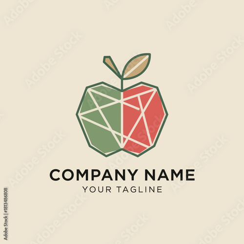 Geometric Apple Logo Design with Green and Red Sections and Leaf.