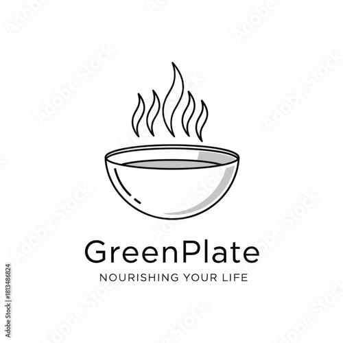 Green Plate logo with steaming bowl of food and nourishing your life tagline.