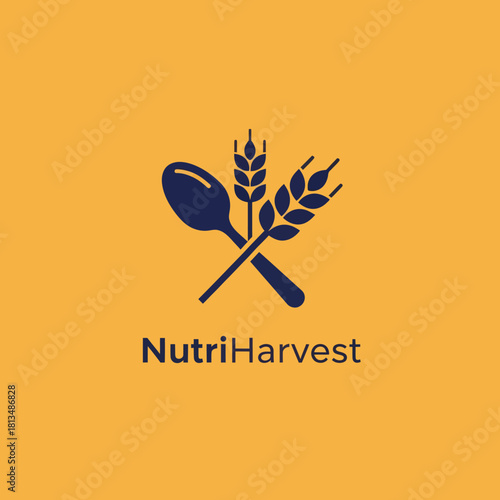 NutriHarvest logo featuring a spoon crossed with wheat stalks on a yellow background.