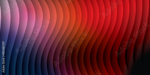 Neon ribbed fractal glass 3d background. Holographic vertical stripe pattern with vibrant purple blue yellow gradient. Abstract black bg, iridescent texture lines in radiant colors. 3D illustration