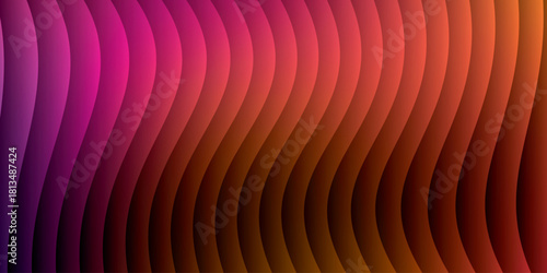 Neon ribbed fractal glass 3d background. Holographic vertical stripe pattern with vibrant purple blue yellow gradient. Abstract black bg, iridescent texture lines in radiant colors. 3D illustration