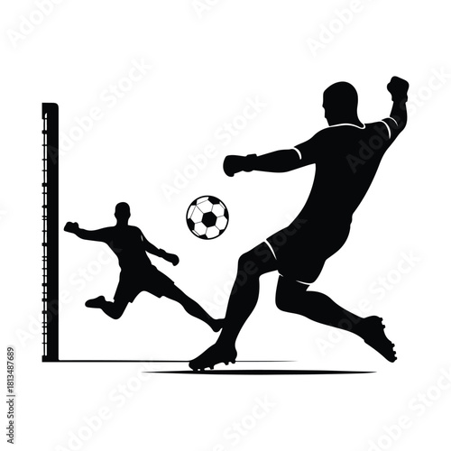 Soccer Penalty Kick vector silhouette outline logo design concept illustration