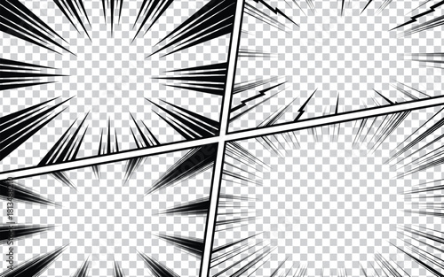 Manga style concentrated power lines and explosive radial effects, rendered in stark black and white for maximum visual drama