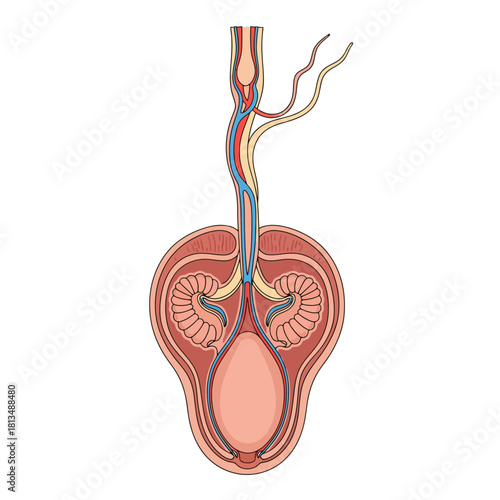 Detailed Anatomical Cross-Section Illustration of Internal Organs and Vascular System