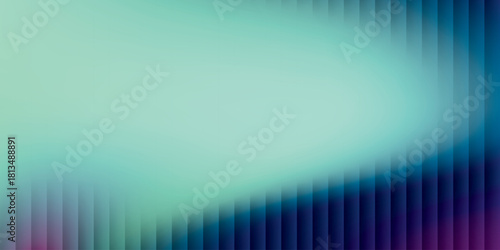 Neon ribbed fractal glass 3d background. Holographic vertical stripe pattern with vibrant purple blue yellow gradient. Abstract black bg, iridescent texture lines in radiant colors. 3D illustration