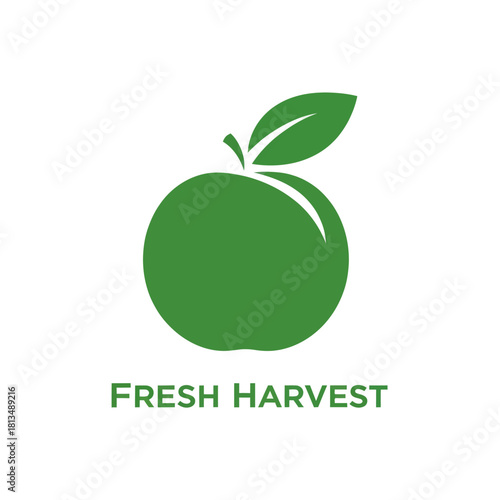 Green Apple Fruit Healthy Food Organic Fresh Harvest Logo.