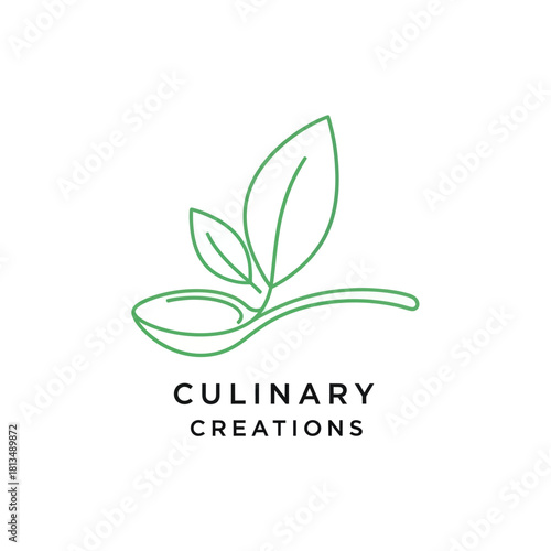Culinary Creations Logo with Spoon and Leaves.