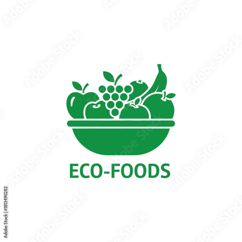 Eco-Foods Logo Featuring Fresh Fruits in a Bowl.