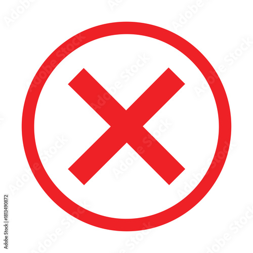 Red x in circle icon vector flat illustration design. Red cross icon