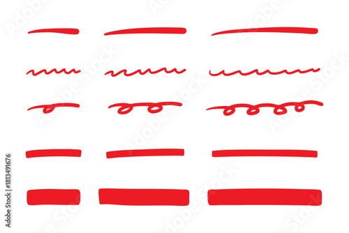 シンプルな手描きマーカーのライン素材 セット 赤