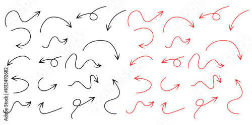 Hand Drawn Arrow Collection in Black and Red Directional Elements Isolated on White Background