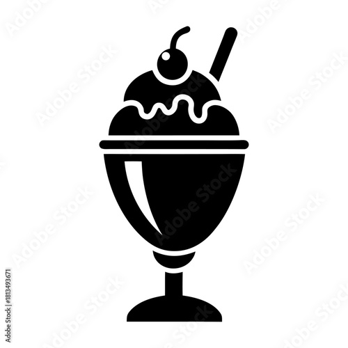 Ice Cream Sundae Vector Icon on White Background.