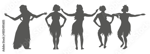 Flat design hawaiian girl silhouette. Hawaiian hula girl dancer action silhouette