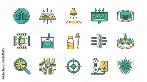 Discover advanced nanotechnology icons for scientific innovation and research, ideal for modern tech presentations and educational materials showcasing cutting-edge science