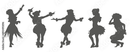 Flat design hawaiian girl silhouette. Hawaiian hula girl dancer action silhouette