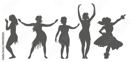 Flat design hawaiian girl silhouette. Hawaiian hula girl dancer action silhouette