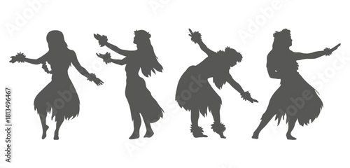 Flat design hawaiian girl silhouette. Hawaiian hula girl dancer action silhouette