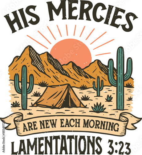 His Mercies Are New Each Morning Design, Retro Christian Shirt Vector, Bible Verse Quote, Vintage Religious Tee Shirt, Christianity Clipart