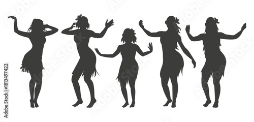 Flat design hawaiian girl silhouette. Hawaiian hula girl dancer action silhouette