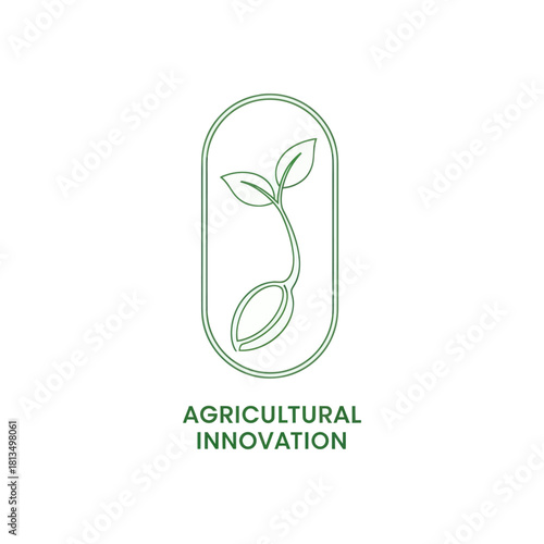 Agricultural innovation concept with plant sprout inside oval frame design.