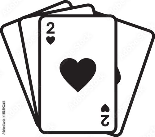 Two of Hearts: An intricately designed playing card from a deck of cards, showcasing the classic two of hearts emblem, inviting a sense of gaming and strategic play. 