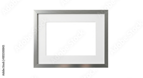 Modern Silver Picture Frame With White Mat On Black Background