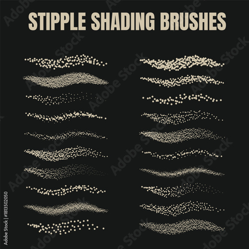 Illustrator Stipple Brushes. Variety of dot sizes and distribution for creating textured shadows and visual interest