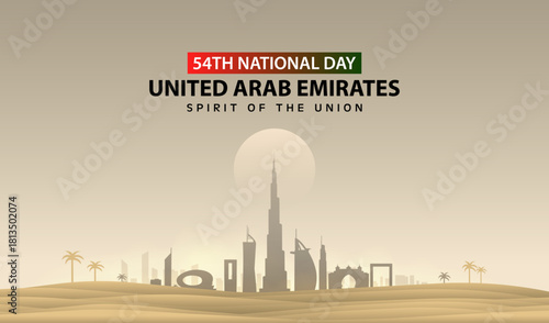 cityscape background of uae with desert for national day of uae, 2nd december.