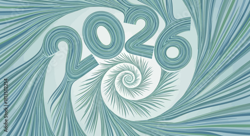 Stylish 2026 design with flowing lines and a spiral effect creates a visually dynamic and modern feel for invitations, posters, and impactful marketing campaigns