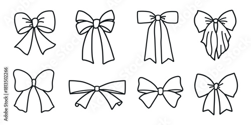 Set collection of line contour coquette bows for decoration design icon clipart logotype isolated illustration