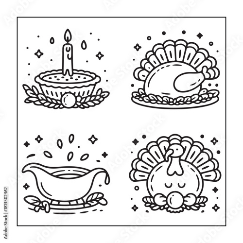Thanksgiving icon sets with Thanksgiving elements.