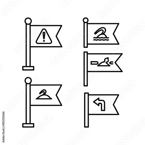 Swimming pool flags line art isolated on for summer time