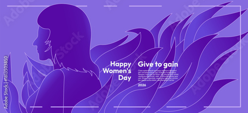 Women's day banner with the slogan give to gain.