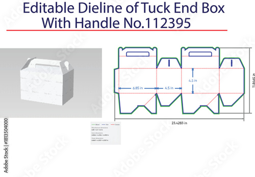 Tuck End Box with Handle Dieline and 3D Model packaging