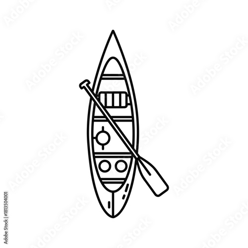 Top view of a canoe with paddle isolated on