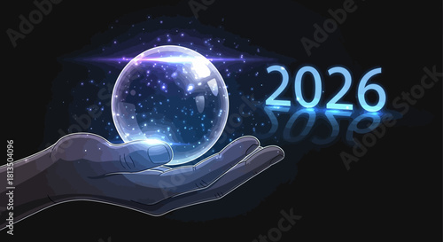 Envision 2026 A Hand Holds a Sparkling Future Prediction Globe for Business Growth and Investment Success, Foresight and Opportunity, Innovation and Progress
