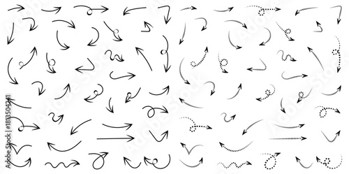 Collection of Hand Drawn Arrows Pointing in Various Directions on White Background