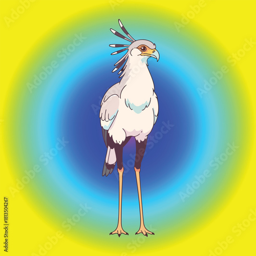 Cartoon vector illustration of a flying stork delivering a baby under a rainbow, incorporating elements of nature, birds, and wildlife